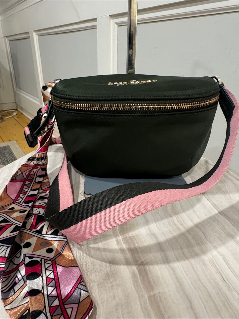 Kate Spade Bag Watson Lane Varsity Stripe Green Pink Betty Nylon Belt Bag - Picture 4 of 17